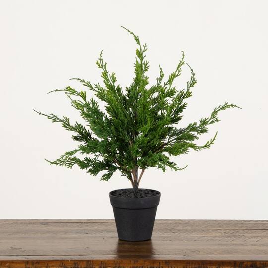 Nearly Natural 20" Artificial Real Touch Potted Winter Cypress Christmas Tree